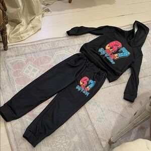 Black Hoodie and Jogger Set with Colorful 67 Graphic